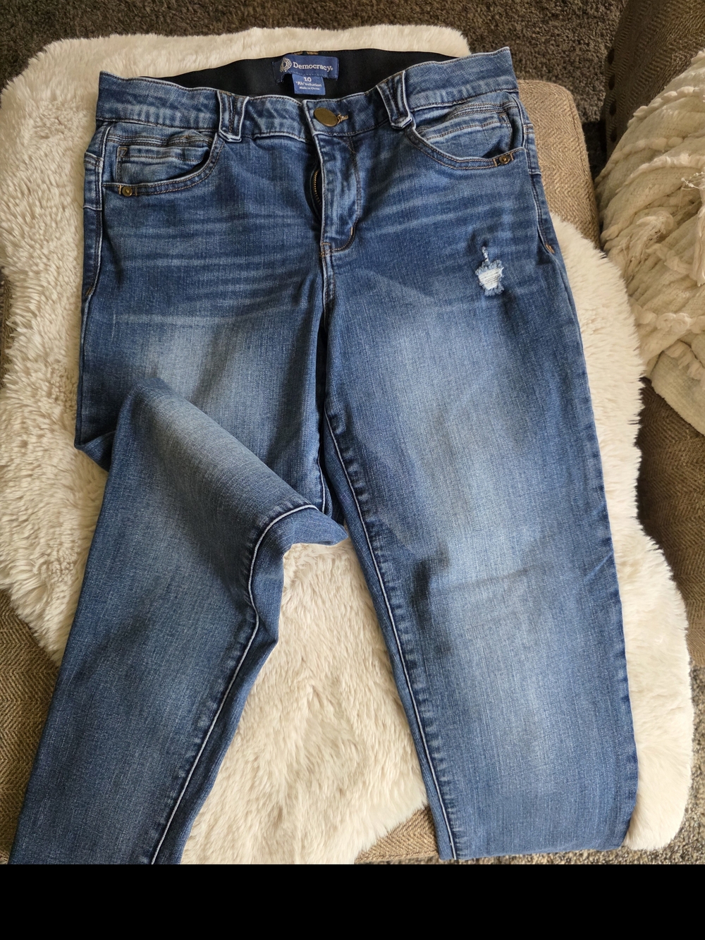 Democracy Skinny Jeans in Blue Wash with Light Distressing